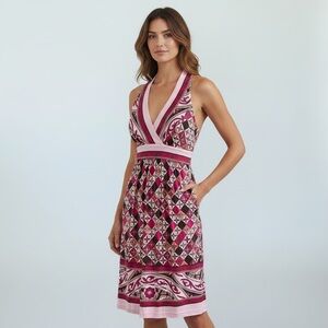 Tori Burch - Halter Neck Graphic Print Silk Sundress - Size XS